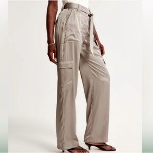 Abercrombie and Fitch Belted Baggy Satin Cargo Pant